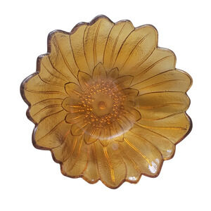 MCM 1960 Vintage Indiana Glass Amber Gold Sunflower Bowl Candy Dish 7 inch